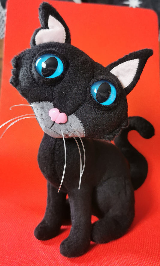 Handmade Coraline inspired Wuss Puss cat plush