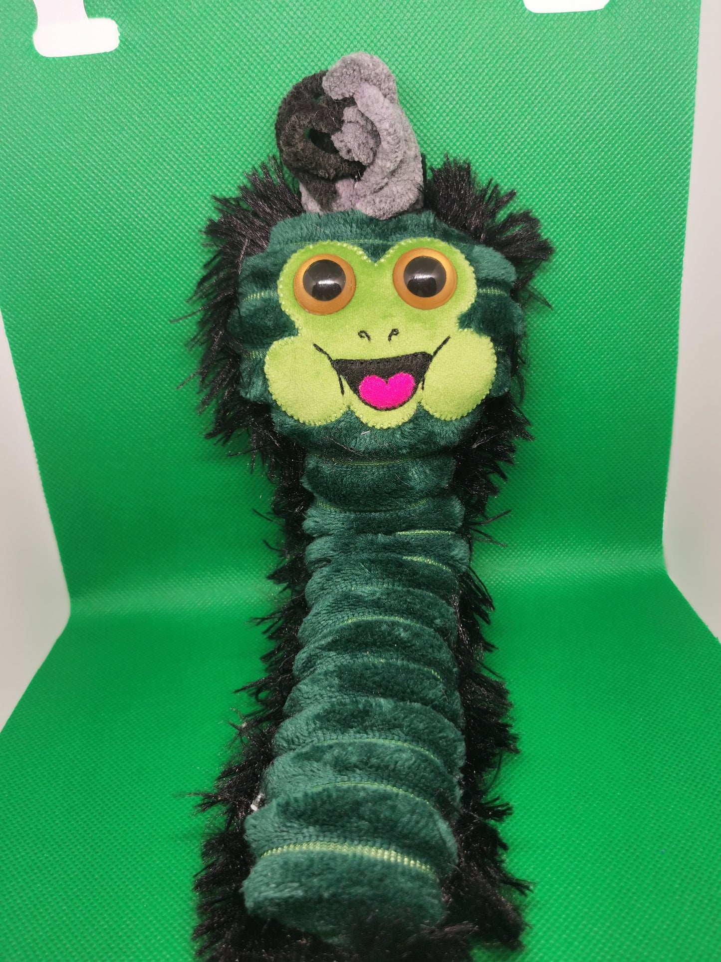 Green and black Handmade sensory plushie. Weighted Mega worry worm