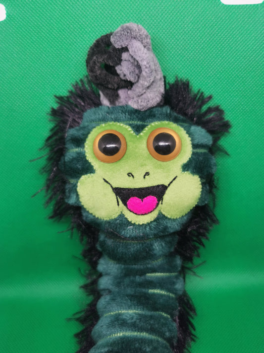 Green and black Handmade sensory plushie. Weighted Mega worry worm