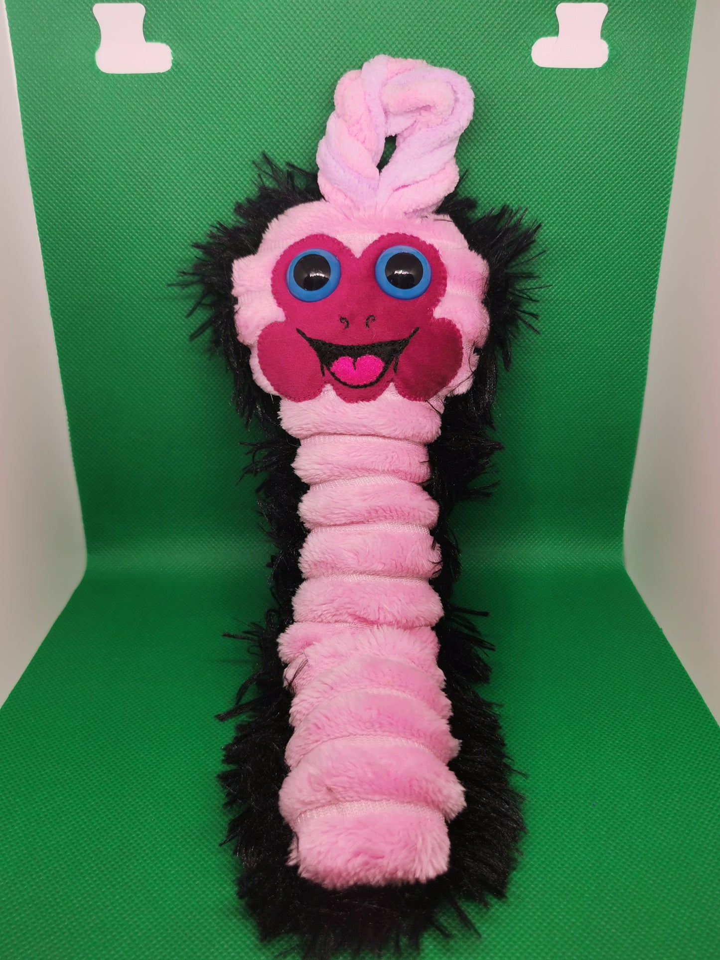 Pink and black Handmade sensory plushie. Weighted Mega worry worm