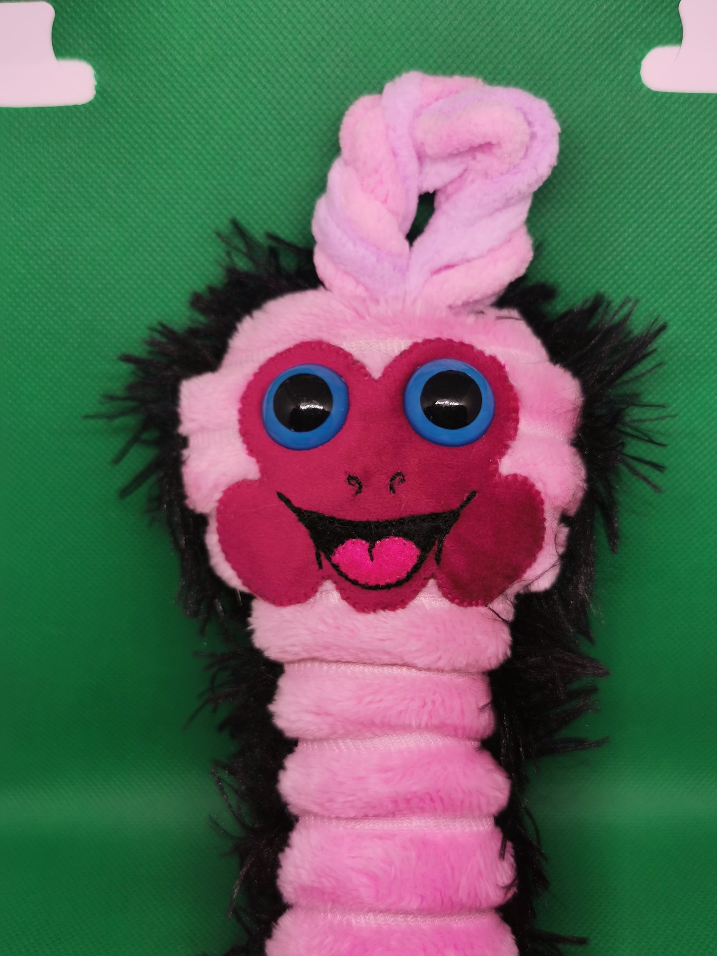 Pink and black Handmade sensory plushie. Weighted Mega worry worm